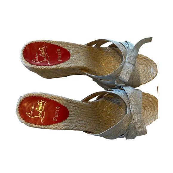 Christian Louboutin Tiburon Sandals Wedge Espadrilles Ribbon 40