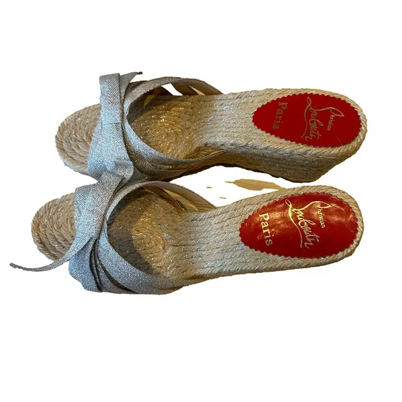 Christian Louboutin Tiburon Sandals Wedge Espadrilles Ribbon 40
