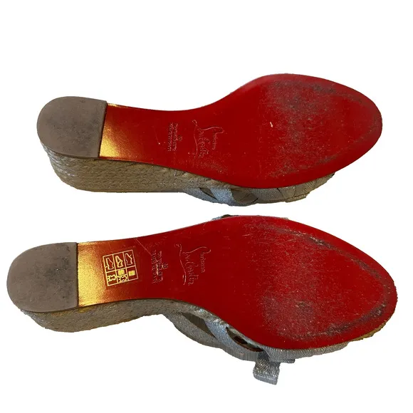 Christian Louboutin Tiburon Sandals Wedge Espadrilles Ribbon 40
