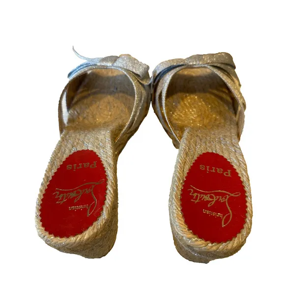 Christian Louboutin Tiburon Sandals Wedge Espadrilles Ribbon 40