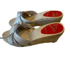 Christian Louboutin Tiburon Sandals Wedge Espadrilles Ribbon 40