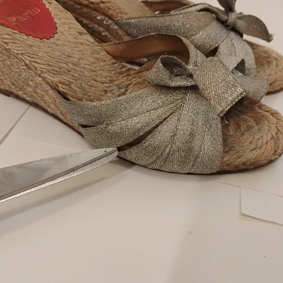 Christian Louboutin Womens Metallic Canvas Espadrille Wedge Sandals 38