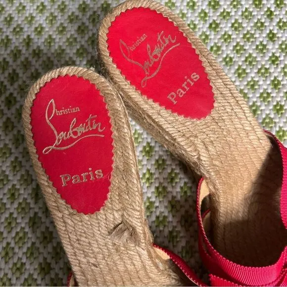 Christian Louboutin Red Ribbon Espadrilles Wedge Sandals