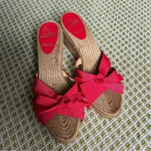 Christian Louboutin Red Ribbon Espadrilles Wedge Sandals