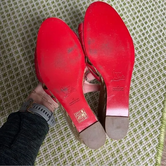 Christian Louboutin Red Ribbon Espadrilles Wedge Sandals