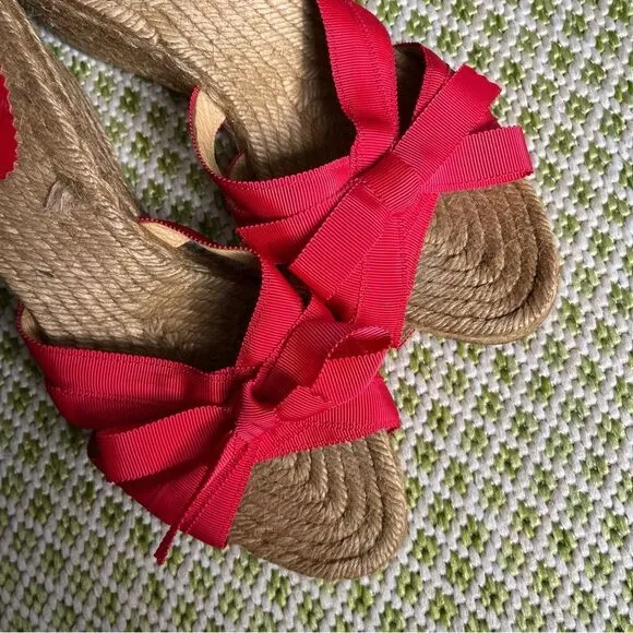 Christian Louboutin Red Ribbon Espadrilles Wedge Sandals