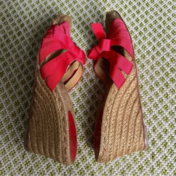Christian Louboutin Red Ribbon Espadrilles Wedge Sandals