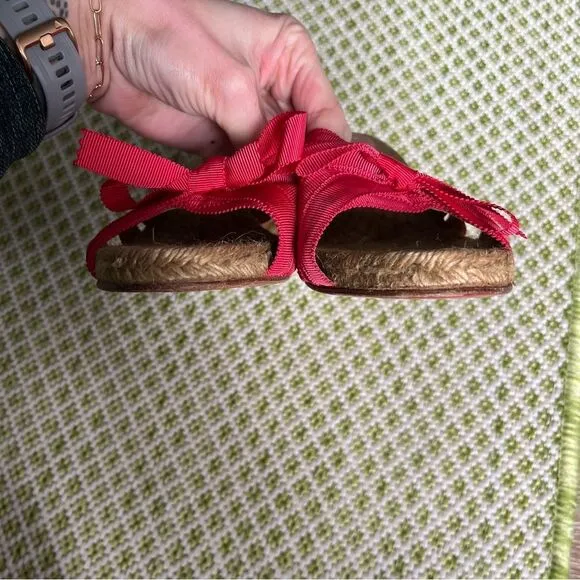 Christian Louboutin Red Ribbon Espadrilles Wedge Sandals