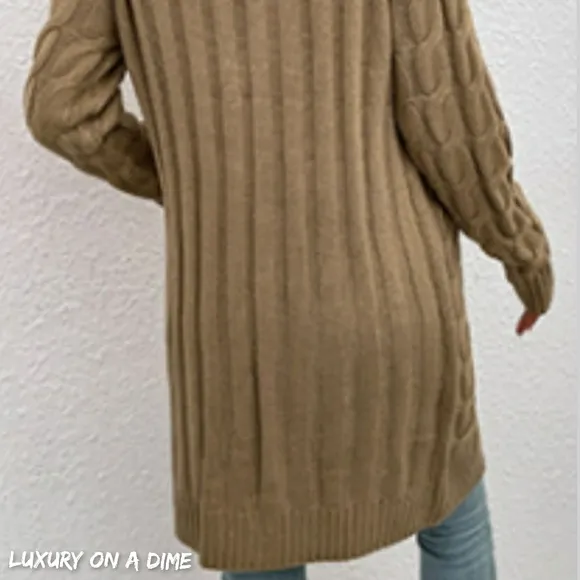 Chunky Cable-Knit Classic Button Front Long Cardigan with Pockets Fall Winter
