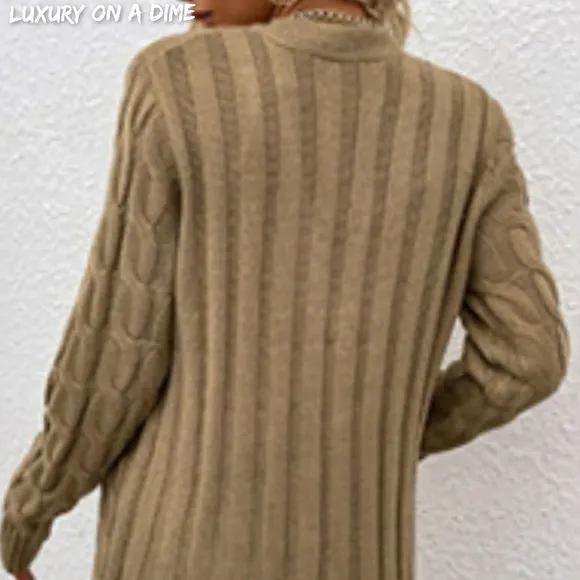 Chunky Cable-Knit Classic Button Front Long Cardigan with Pockets Fall Winter