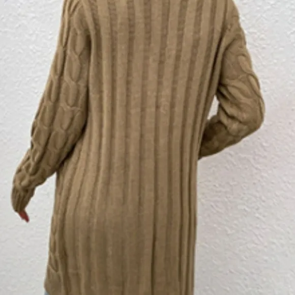 Chunky Cable-Knit Classic Button Front Long Cardigan with Pockets Fall Winter