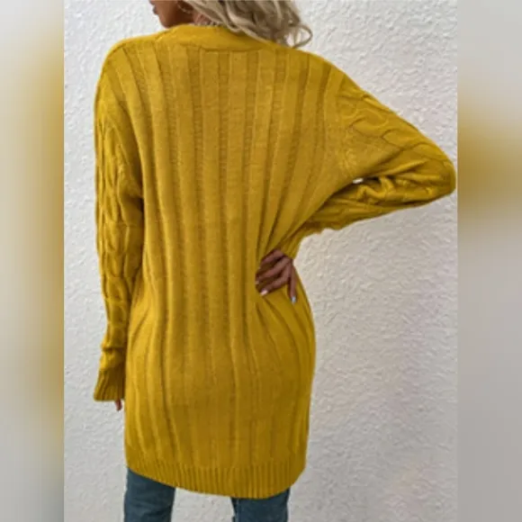 Chunky Cable-Knit Classic Button Front Longline Oversized Cardigan Patch Pockets