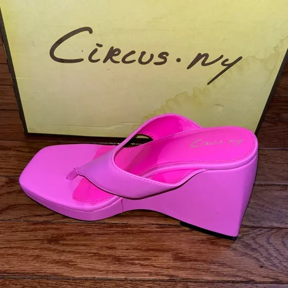 Circus NY by Sam Edelman Moira Wedge Sandals Hot Pink Punch Women’s Size 5.5