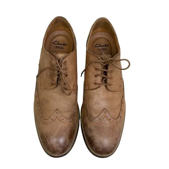 Clarks 1825 Mens Oxford Shoe Brown Leather Wingtip‎ Brogue  Lace Up Size 10M