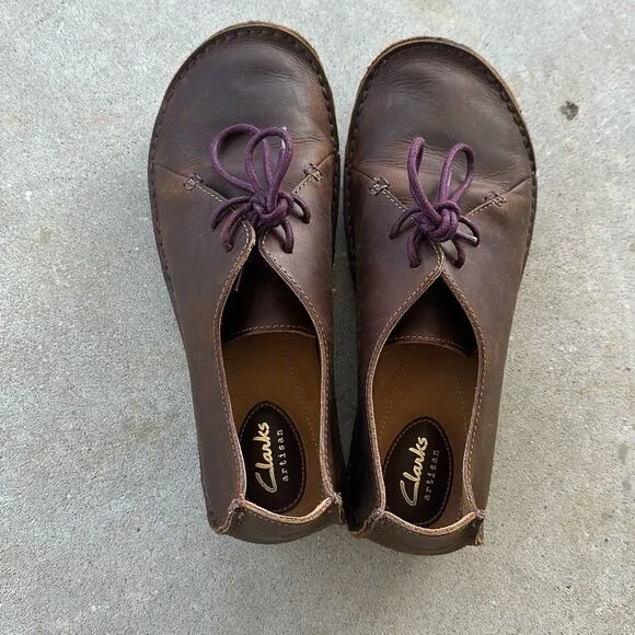 Clarks Artisan Janey Mae Brown Leather Oxford Lace Up Shoes Women’s Size 9