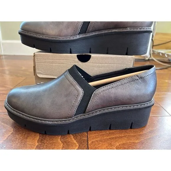 Clarks Womens 10 N Airbaell Mid Gunmetal Wedge Leather Shoes NEW