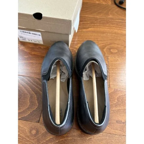 Clarks Womens 10 N Airbaell Mid Gunmetal Wedge Leather Shoes NEW