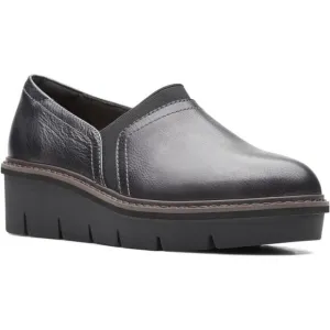 Clarks Womens 10 N Airbaell Mid Gunmetal Wedge Leather Shoes NEW