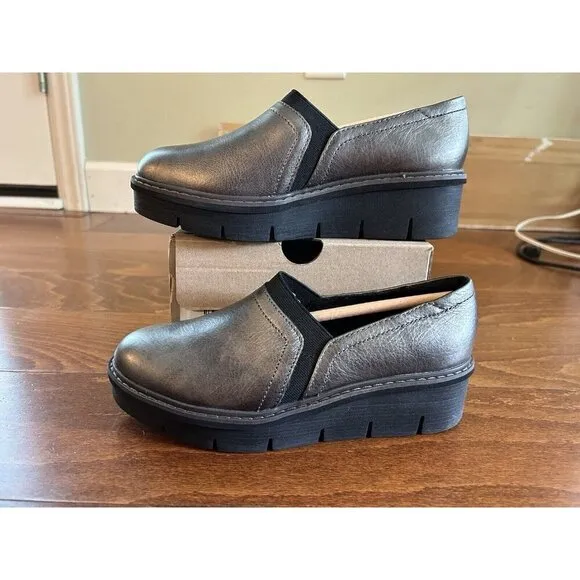 Clarks Womens 5 M Airbaell Mid Gunmetal Wedge Leather Shoes NEW