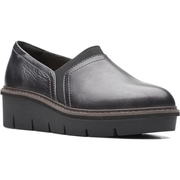 Clarks Womens 5 M Airbaell Mid Gunmetal Wedge Leather Shoes NEW