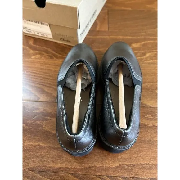 Clarks Womens 5 M Airbaell Mid Gunmetal Wedge Leather Shoes NEW