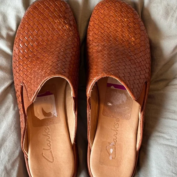 Clarks Women's Mules Sz 8 Brown Leather Western Slip On Comfort Shoes Cottage