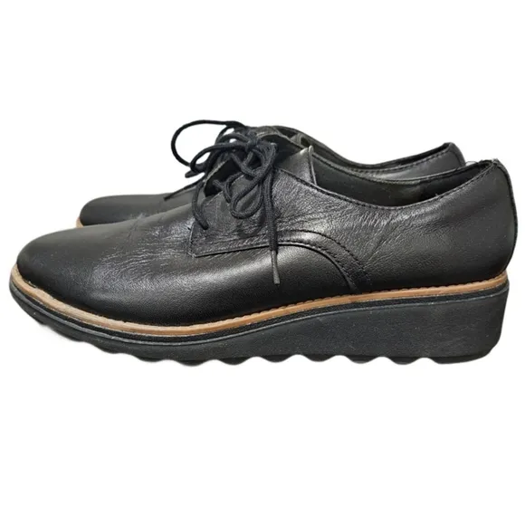 CLARKS Women's Sharon Rae Leathet Lace-Up Wedge Shoes