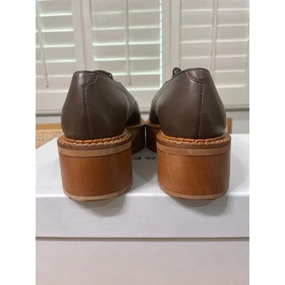 Clergerie Brooks Wooden Effect Platform Oxford Brown Leather Sz 5.5 US 36 EU NIB