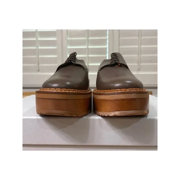Clergerie Brooks Wooden Effect Platform Oxford Brown Leather Sz 5.5 US 36 EU NIB