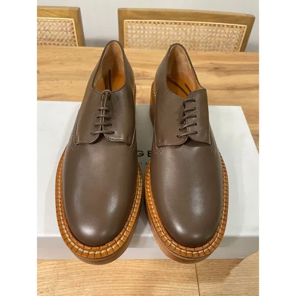 Clergerie Brooks Wooden Effect Platform Oxford Brown Leather Sz 5.5 US 36 EU NIB