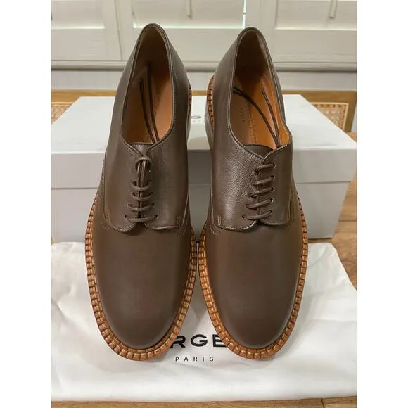 Clergerie Brooks Wooden Effect Platform Oxford Brown Leather Sz 5.5 US 36 EU NIB
