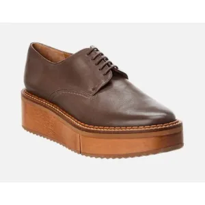 Clergerie Brooks Wooden Effect Platform Oxford Brown Leather Sz 5.5 US 36 EU NIB