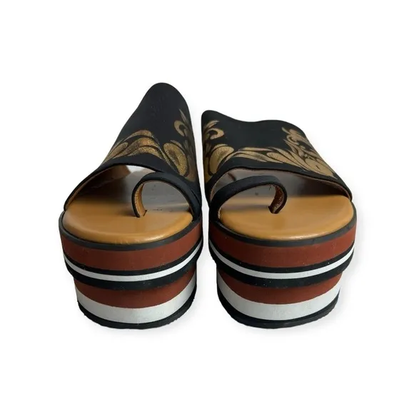 Clover Canyon Platform Heel Slip-On Sandals in Black and Gold Women’s Size 9​​​​