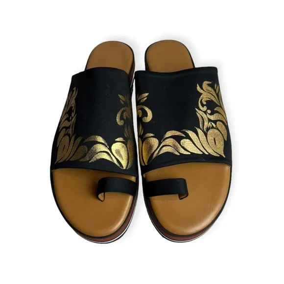 Clover Canyon Platform Heel Slip-On Sandals in Black and Gold Women’s Size 9​​​​