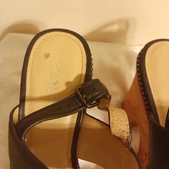 Coach black leather wedge platform women's  sandal size 8.5 B