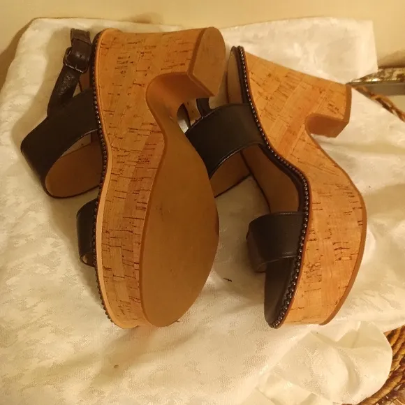 Coach black leather wedge platform women's  sandal size 8.5 B