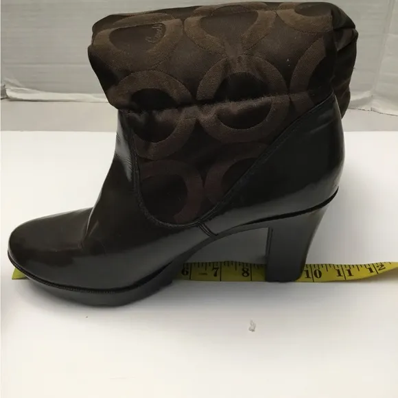 COACH Chic Brown Mid-Calf Heeled Boots with Textured Pattern