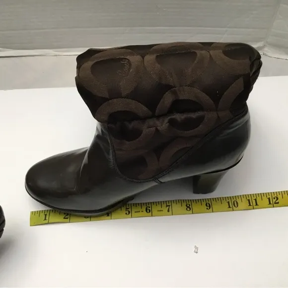 COACH Chic Brown Mid-Calf Heeled Boots with Textured Pattern