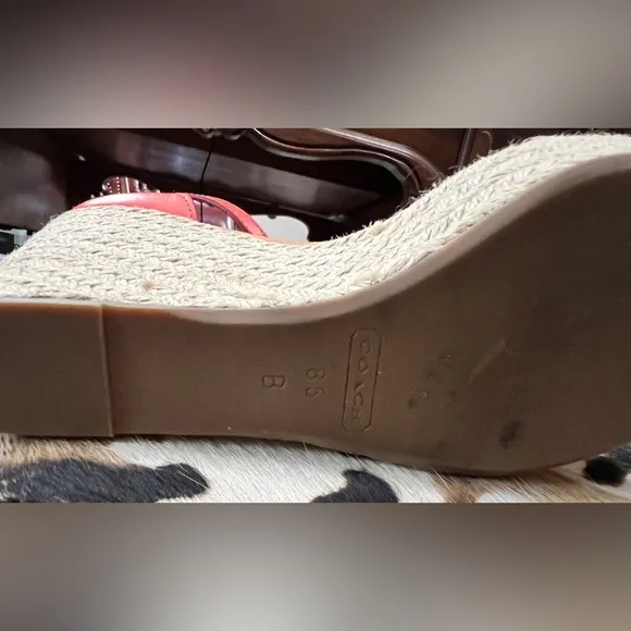 Coach “Glinda” Orange and Tan Leather Wedge Espadrille Sandals