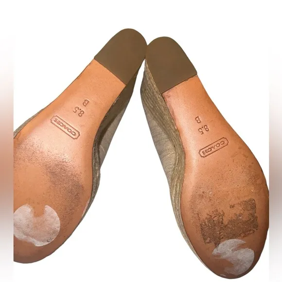 Coach Ivory Peep Toe Canvas Wedge Slip On Shoes US Size: 8.5b EUC