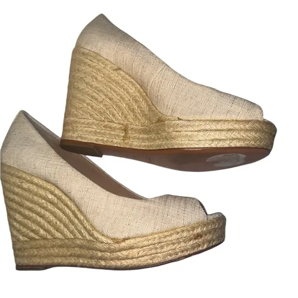 Coach Ivory Peep Toe Canvas Wedge Slip On Shoes US Size: 8.5b EUC