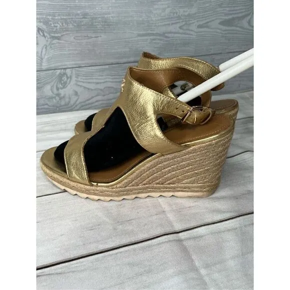 Coach Leeanne Womens Gold Metallic Tumbled Platform Wedge Sandals size 9.5