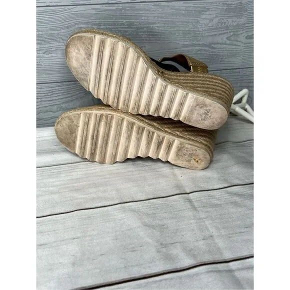 Coach Leeanne Womens Gold Metallic Tumbled Platform Wedge Sandals size 9.5