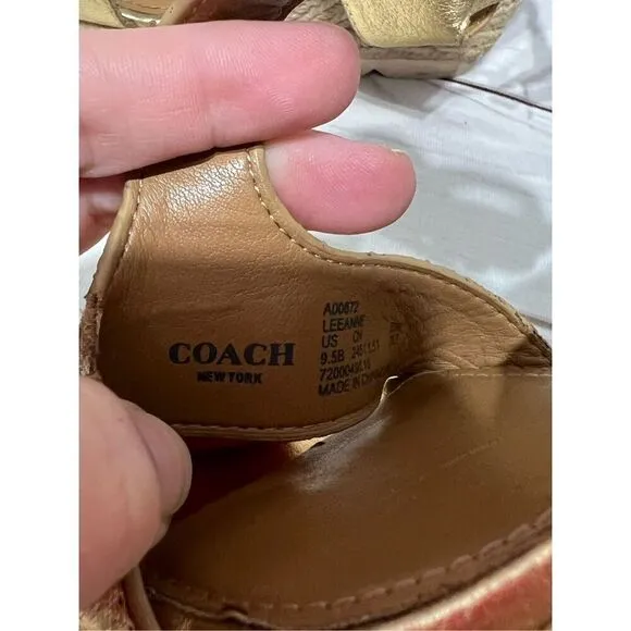 Coach Leeanne Womens Gold Metallic Tumbled Platform Wedge Sandals size 9.5