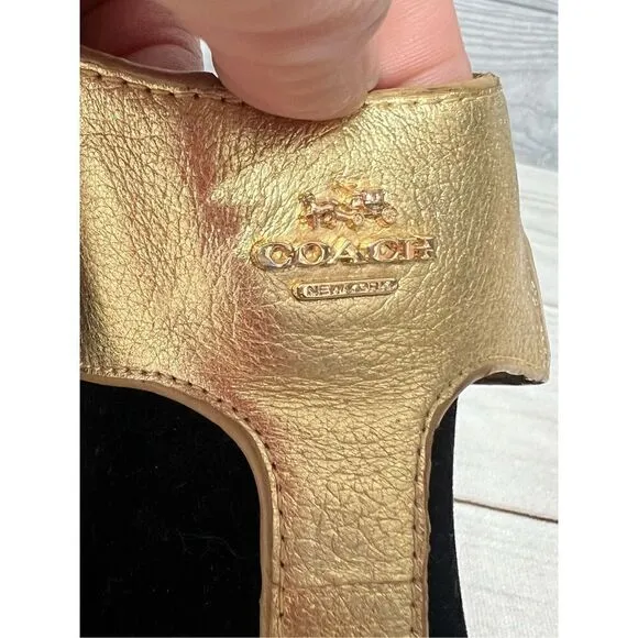 Coach Leeanne Womens Gold Metallic Tumbled Platform Wedge Sandals size 9.5