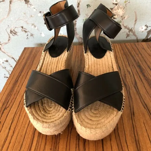 Coach Primrose Raffia Leather Slingback Platform Sandals Size US 6B / EU 36