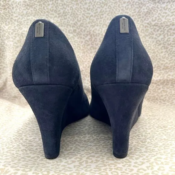 Coach Rileigh Suede Wedges Heels Leather Midnight Navy Blue Size 9B