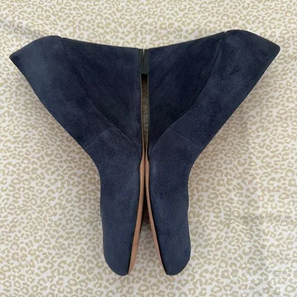 Coach Rileigh Suede Wedges Heels Leather Midnight Navy Blue Size 9B