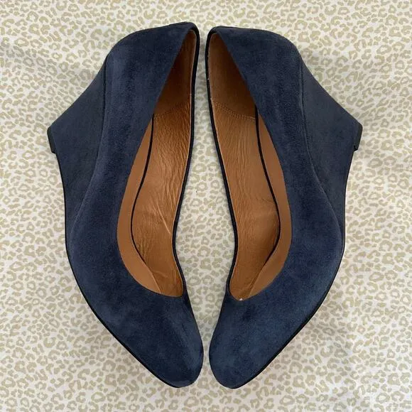 Coach Rileigh Suede Wedges Heels Leather Midnight Navy Blue Size 9B