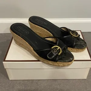 Coach Signature Logo Black Espadrilles Sandals